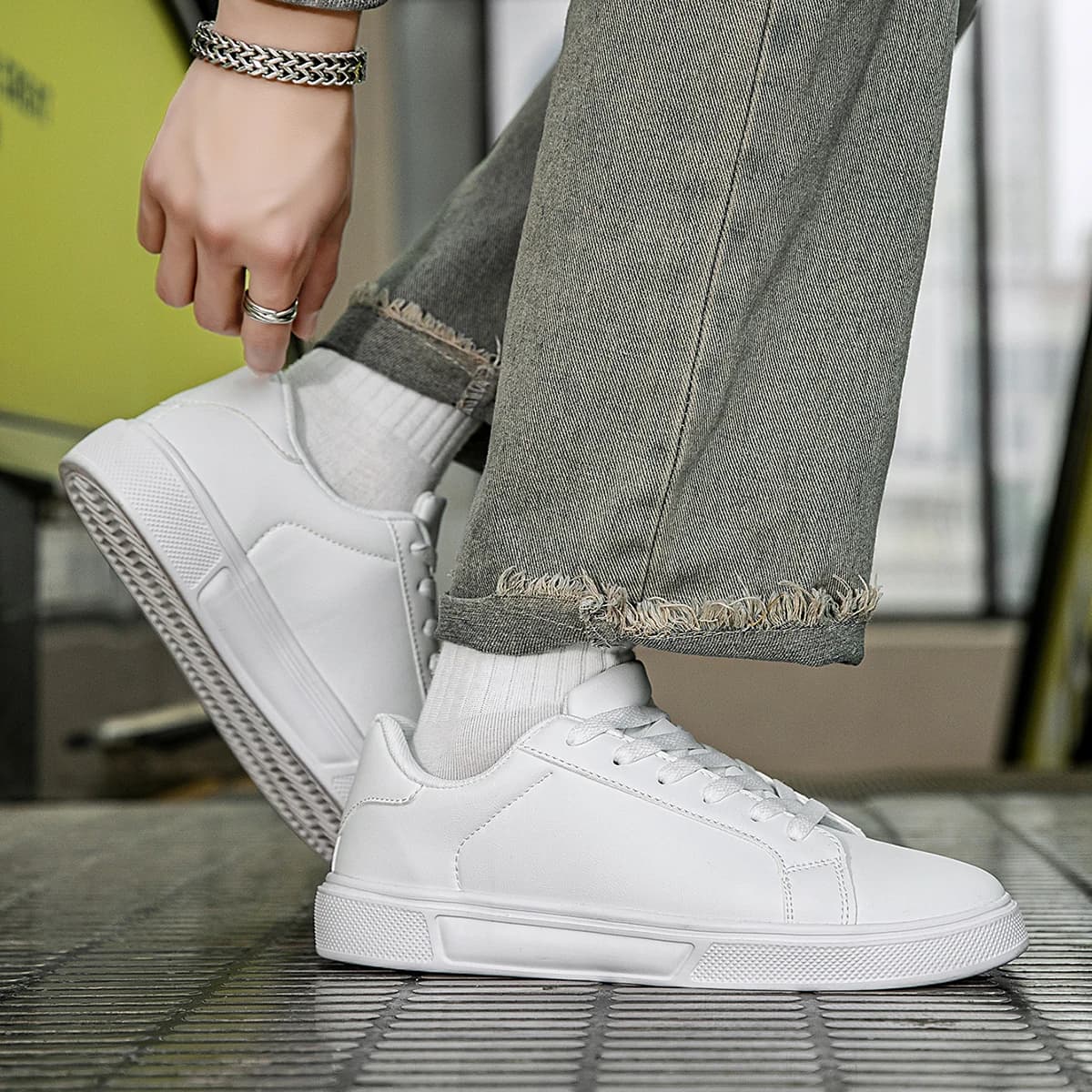 Sneakers homme en cuir PU tendance - Chaussures casual vulcanisées pour couple et loisirs