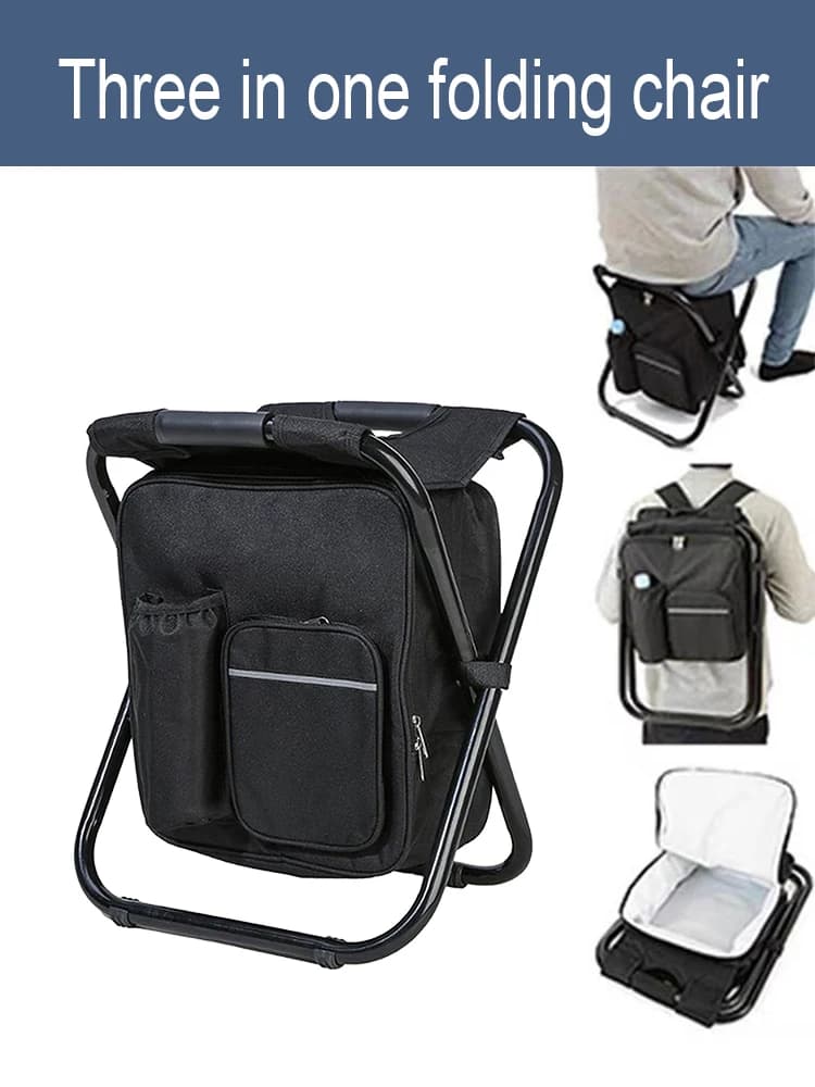 Chaise glacière portable 3-en-1 avec tabouret pliant - Sac à dos rafraîchissant étanche pour pêche