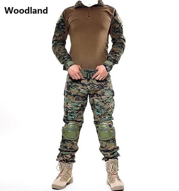 Ensemble entraînement camouflage grenouille randonnée chasse pêche vêtements tactiques avec protections coudes genoux