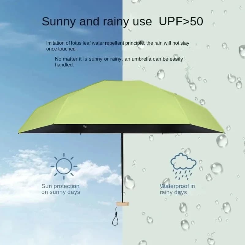 Mini parapluie pliant portable capsule UV protection UPF50+ voyage soleil pluie compact