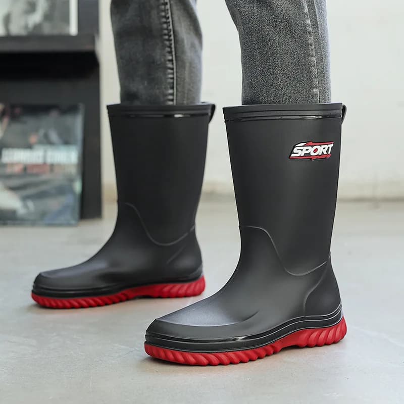 Bottes pluie homme style allemand pêche anti-odeur fourrées PVC toutes saisons cuisine