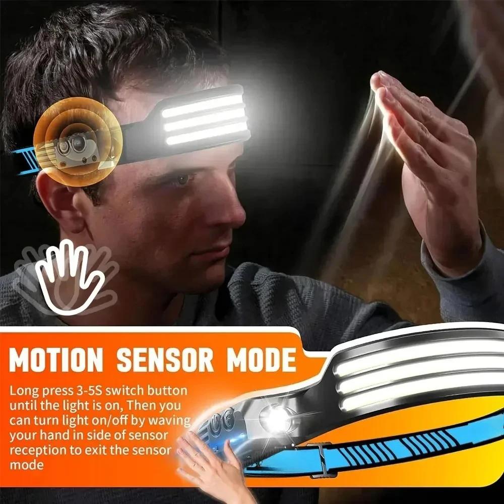 Lampe frontale induction COB+LED double technologie - Rechargeable USB étanche multifonction pêche travail