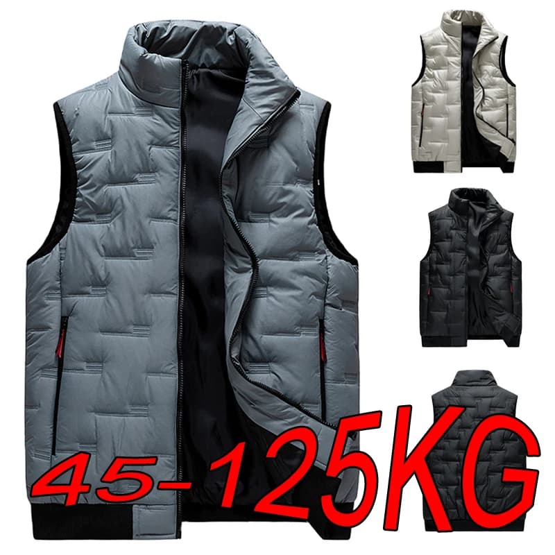 Gilet pêche hiver grande taille 8XL multi-poches - Veste épaisse homme col montant noir gris extérieur
