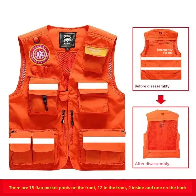 Gilet réfléchissant secours urgence multi-poches - Veste travail confortable pêche - Personnalisation logo publicitaire