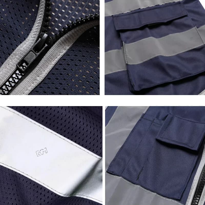 Veste de travail personnalisable pêche - Veste sécurité bleue marine poches pour secours