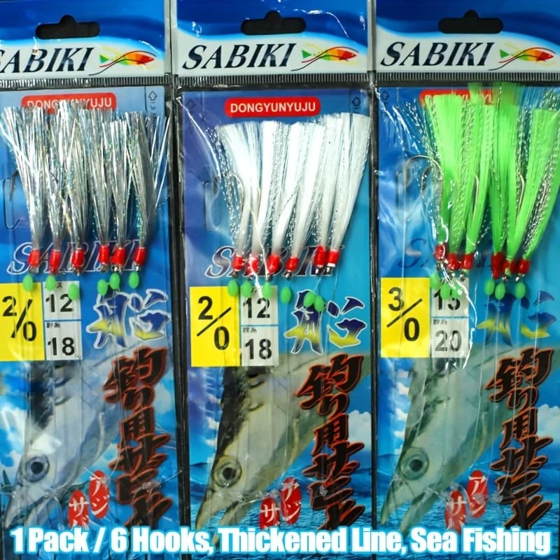 Lot de 6 Hameçons Sabiki Pré-Montés pour la Pêche en Mer avec Ligne Renforcée et Hameçons