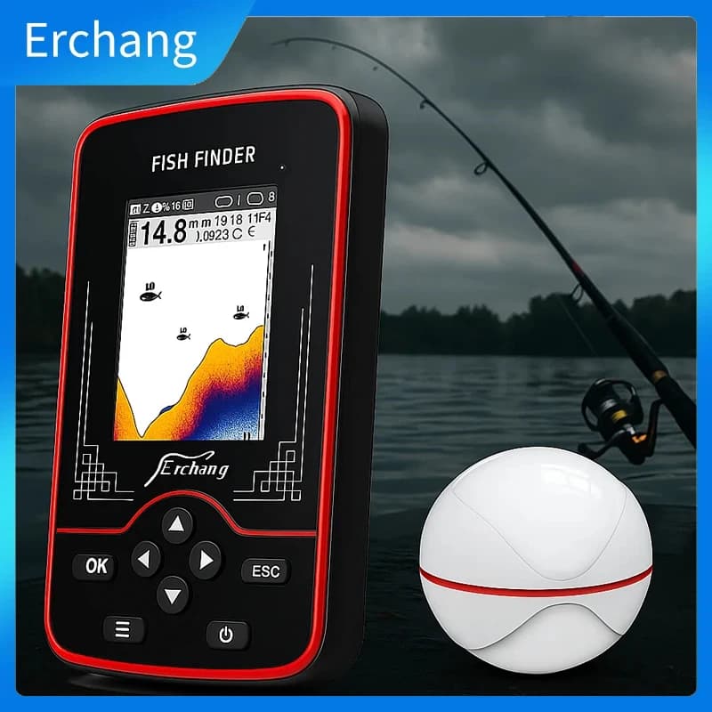 Sonar de pêche sans fil Erchang 60m profondeur - Détecteur de poissons portable rechargeable pour pêche en mer