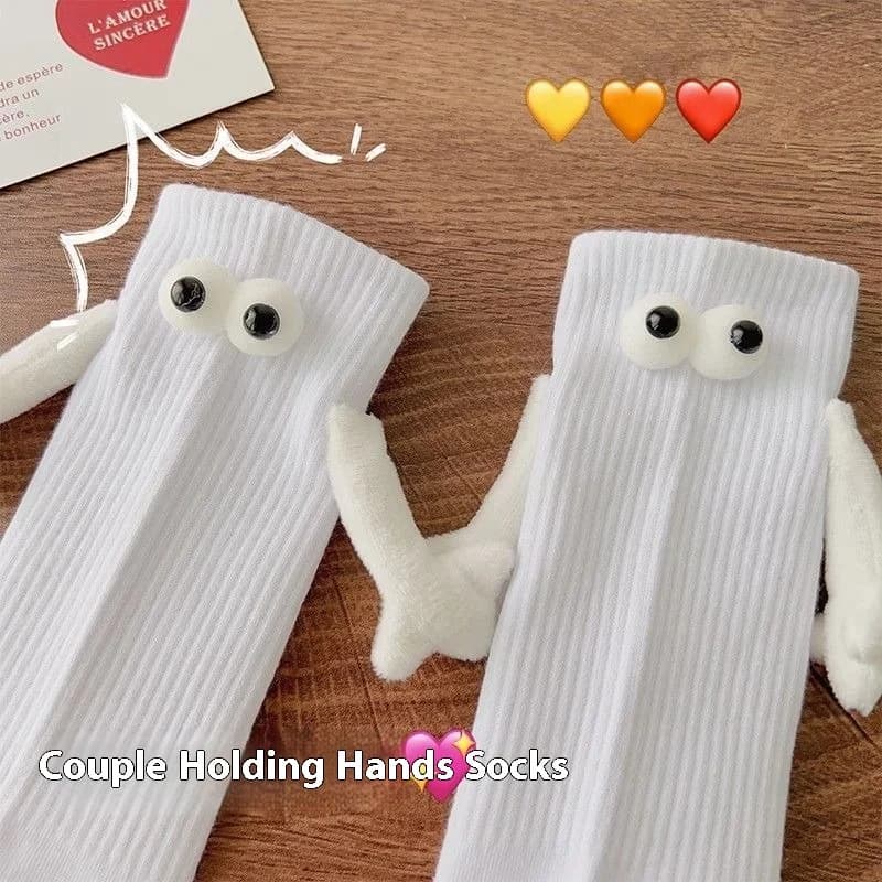 Chaussettes couple main dans main magnétiques drôles - Cadeau fête Noël saisons solides couleur