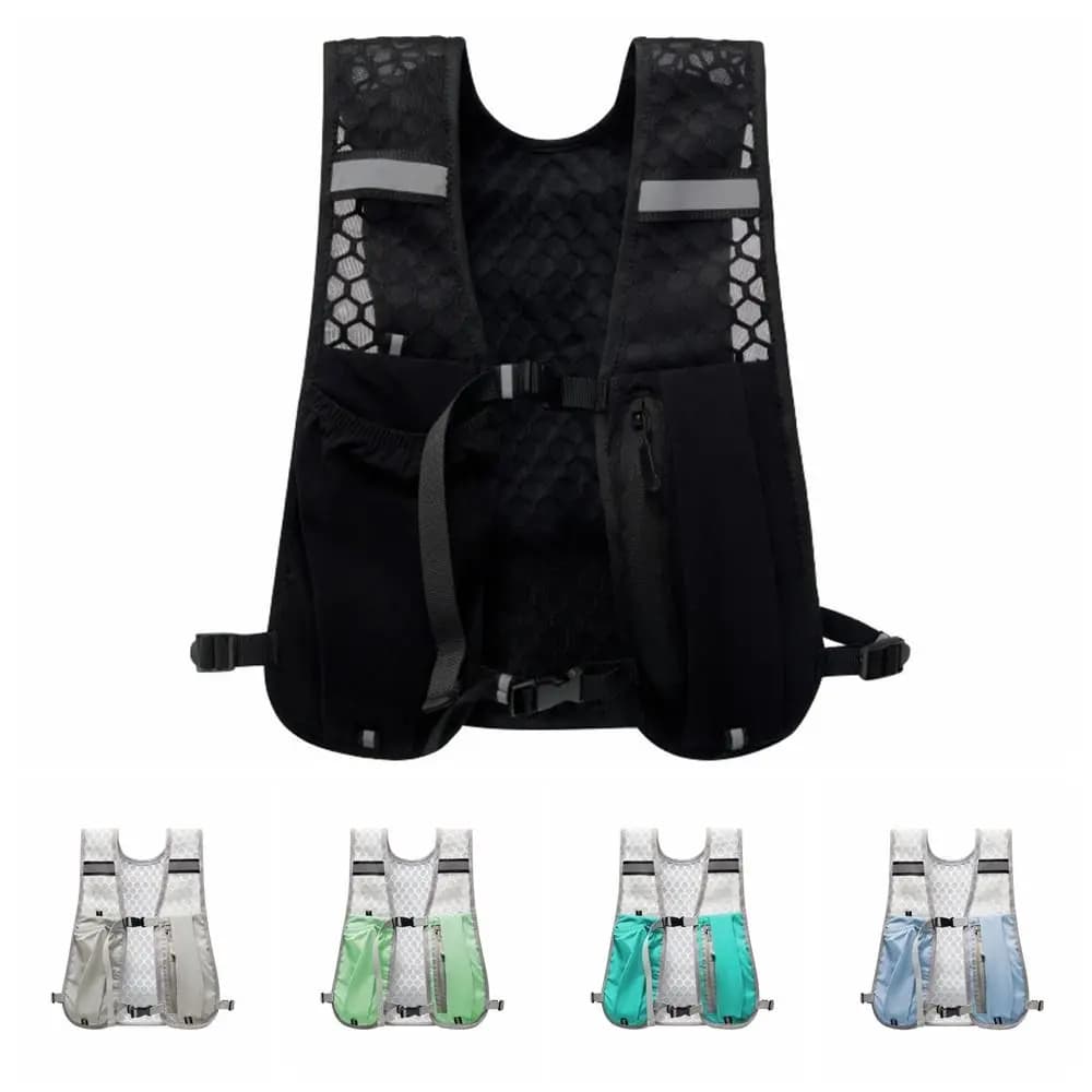 Veste running hydratation légère - Gilet porte-bidon réfléchissant avec support téléphone pêche