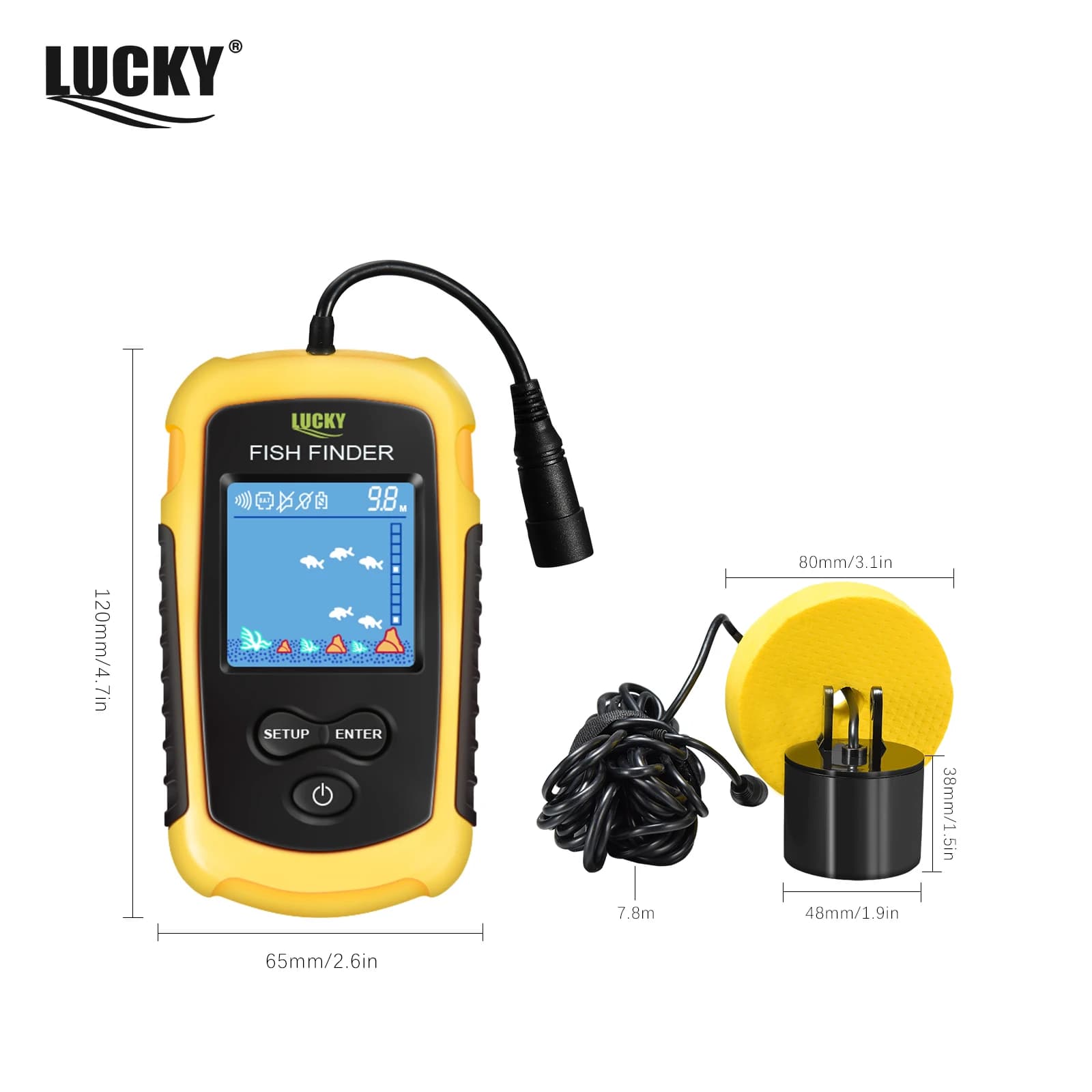 Sondeur de pêche portable FFC1108-1 avec alarme 100M - Échosondeur à couverture sonar 45 degrés