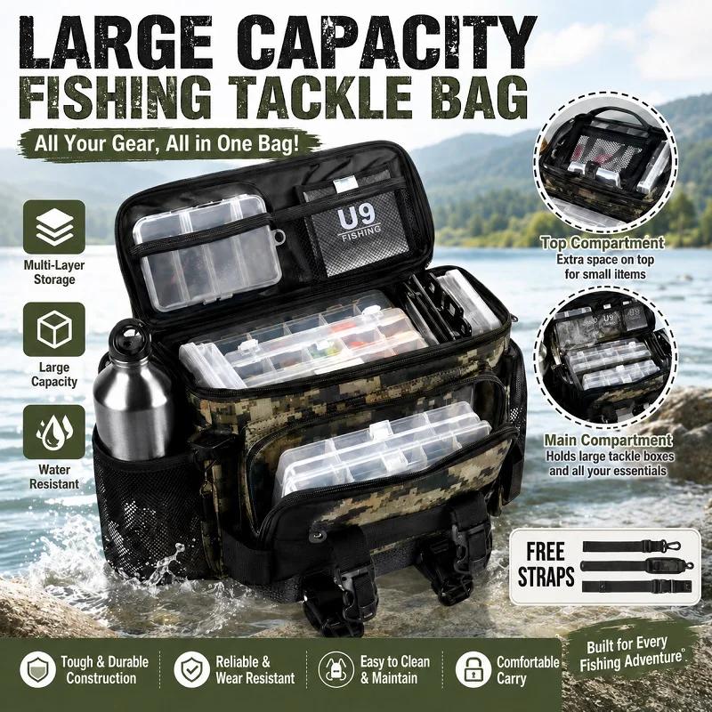 Sac bandoulière pêche étanche grande capacité avec porte-canne - Accessoires sport outdoor portable