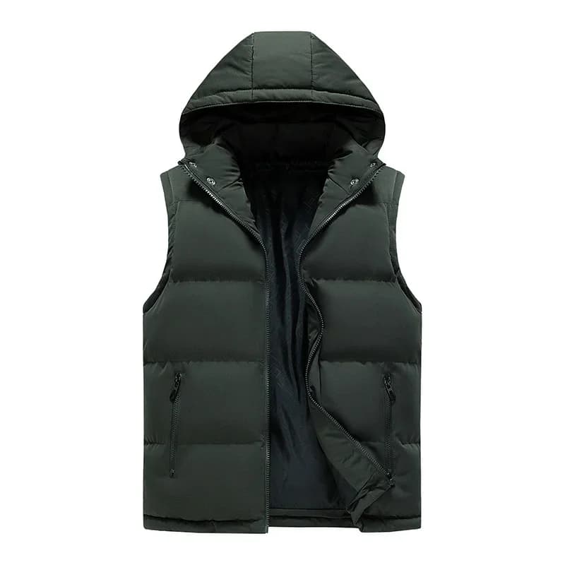 Gilet homme capuché casual matelassé sans manches couples poches zippées veste décontractée