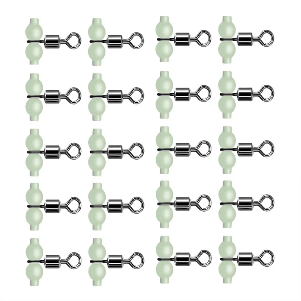 20 émerillons luminescents à roulement croisé 3 voies pour connexion de lignes de pêche nocturne