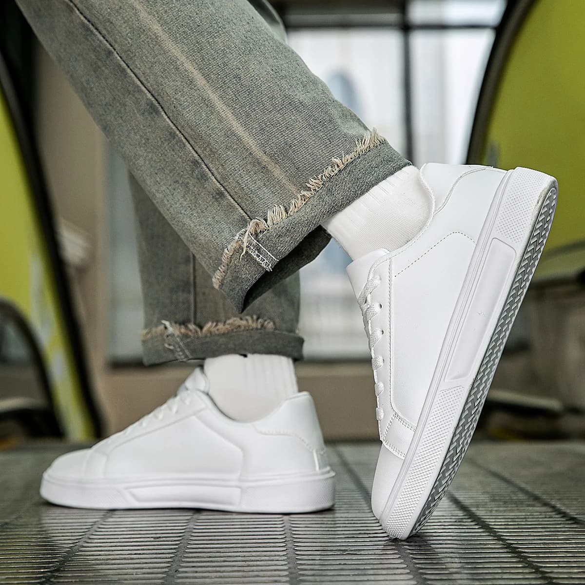 Sneakers homme en cuir PU tendance - Chaussures casual vulcanisées pour couple et loisirs