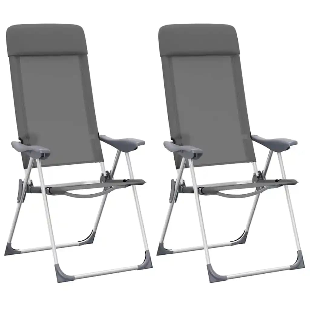 Lot 2 chaises camping pliantes grises aluminium légères pour pêche, chasse et voyage