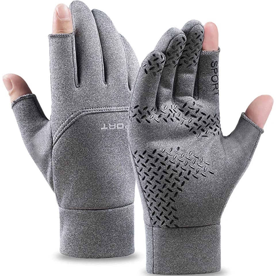 Gants de pêche hiver femme homme - Chauffants anti-dérapants écran tactile 2 doigts coupés pour pêche
