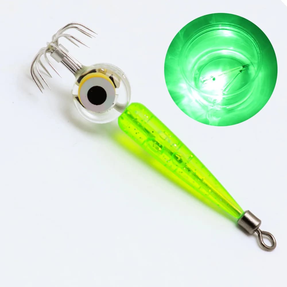 Hameçon leurre calmar lumineux LED pour la pêche en mer, avec accessoires lumière sous-marine et hameçon parapluie