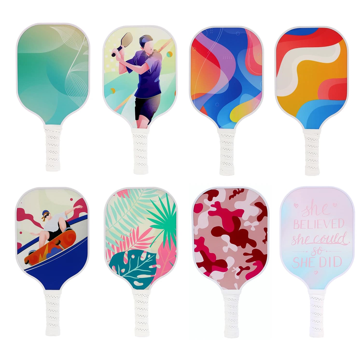 Palas de pickleball USAPA approuvées - Noyau polypropylène alvéolé, fibre carbone, grip antidérapant