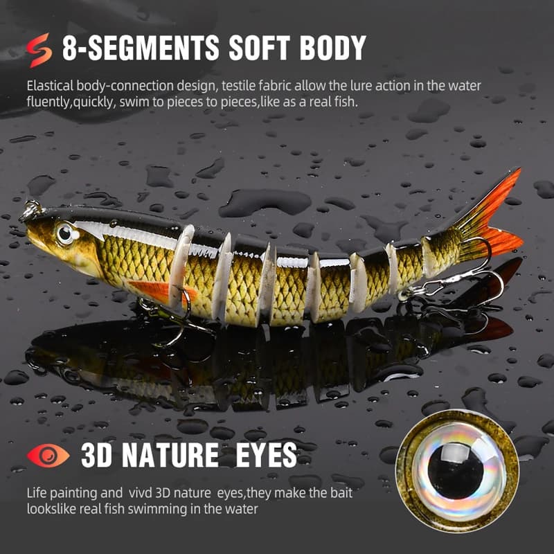 Leurre de pêche multi-articulé swimbait crankbait coulant lent bionique pour truite et perche eau douce