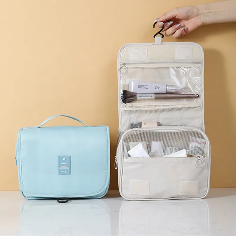 Trousse de toilette étanche avec crochet pour voyage organisation produits beauté salle de bain