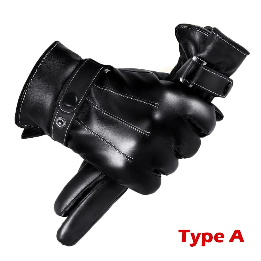 Gants de pêche hiver doigts entiers noir cuir PU qualité premium écran tactile homme