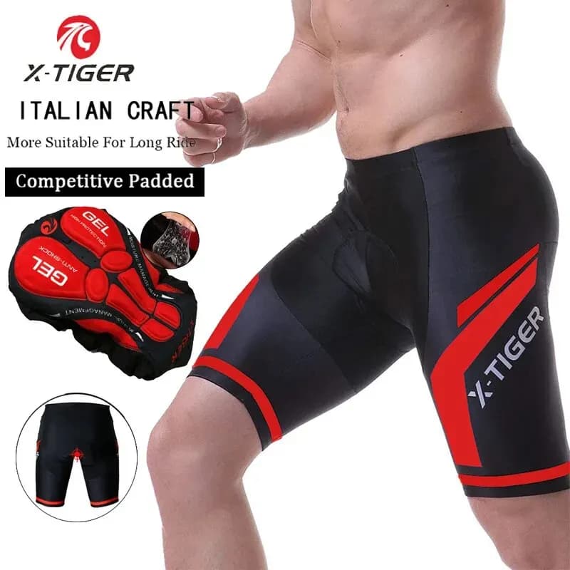 Short de vélo homme X-TIGER avec gel pad et grip anti-dérapant pour été - Tenue cycliste MTB