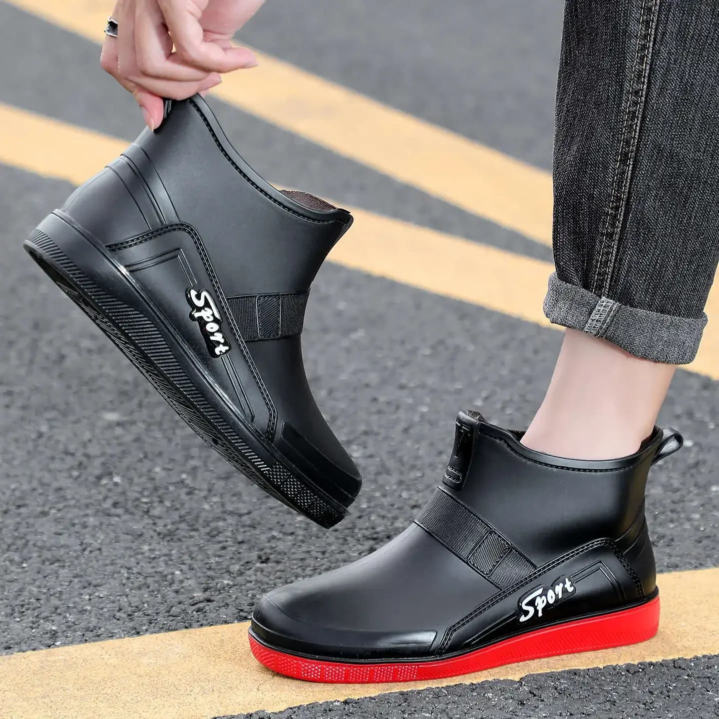 Bottes de pêche cheville PVC unisexes courtes guêtres bandes réfléchissantes mode homme chaussures caoutchouc