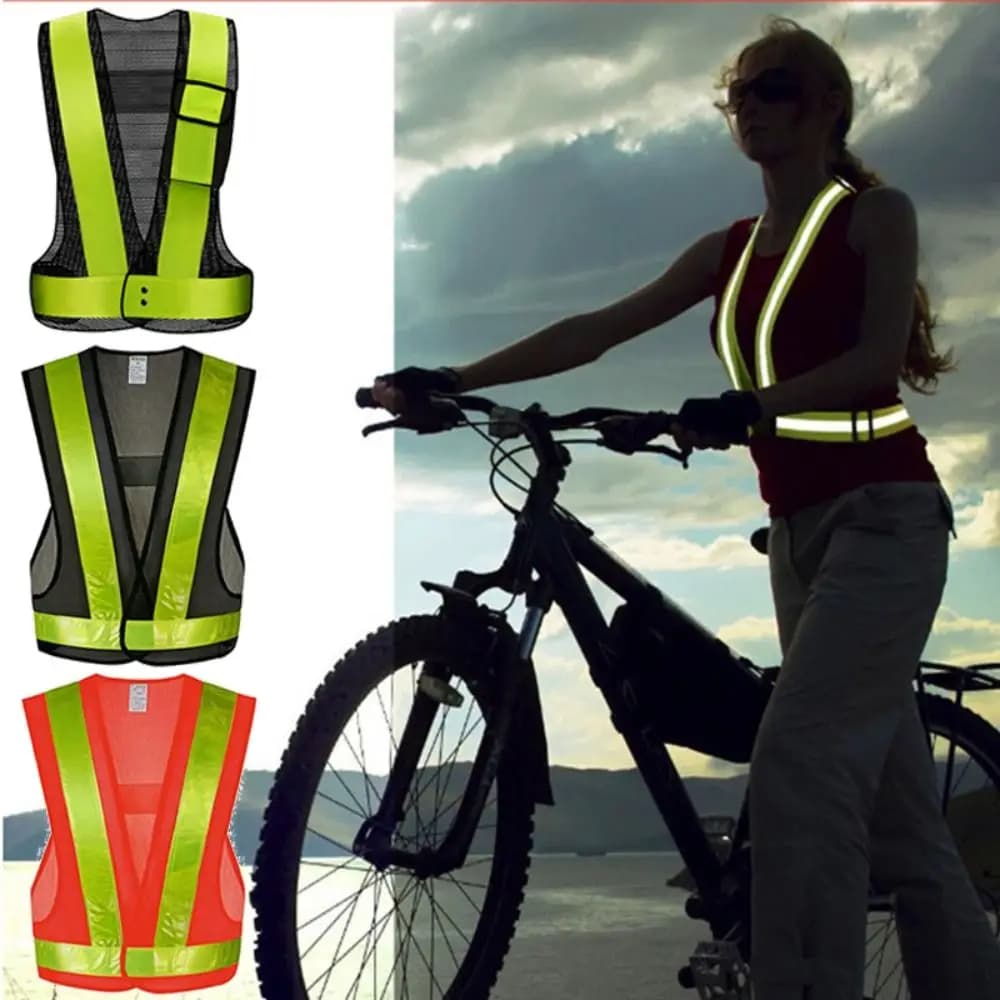 Gilet réfléchissant V shape avec bandes réfléchissantes - Vêtement de sécurité pour pêche nocturne vert noir orange