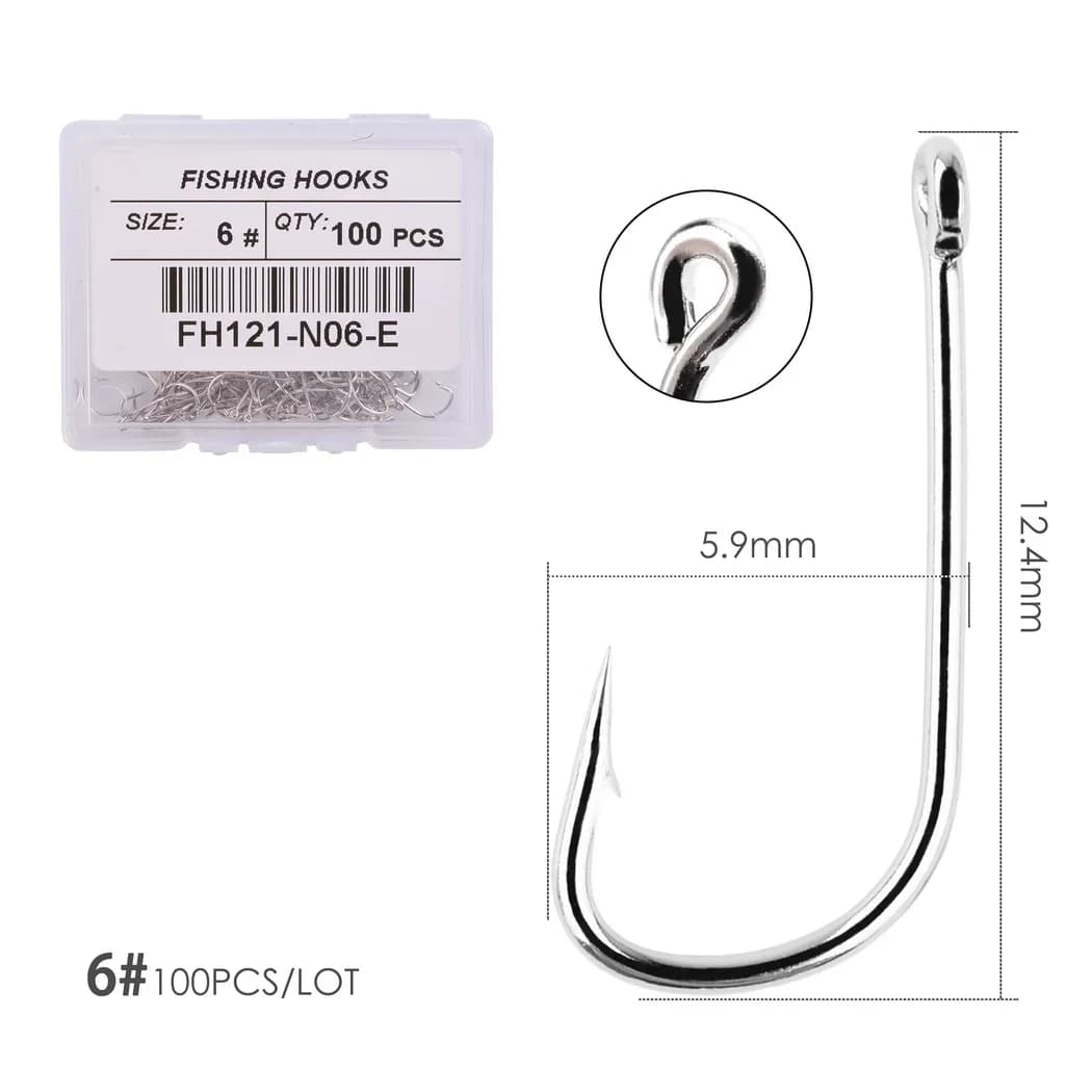 100 hameçons de pêche mer extra longs en acier inoxydable blanc avec œillet pour boîte de pêche