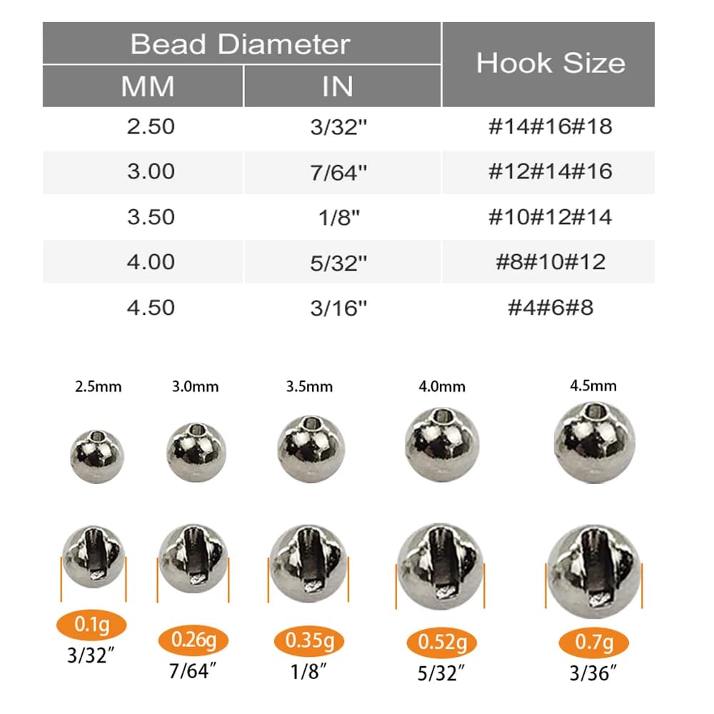 Perles tungstène Aventik 2.5-4.5mm pour montage de nymphes, perles fendues haute densité pour la pêche