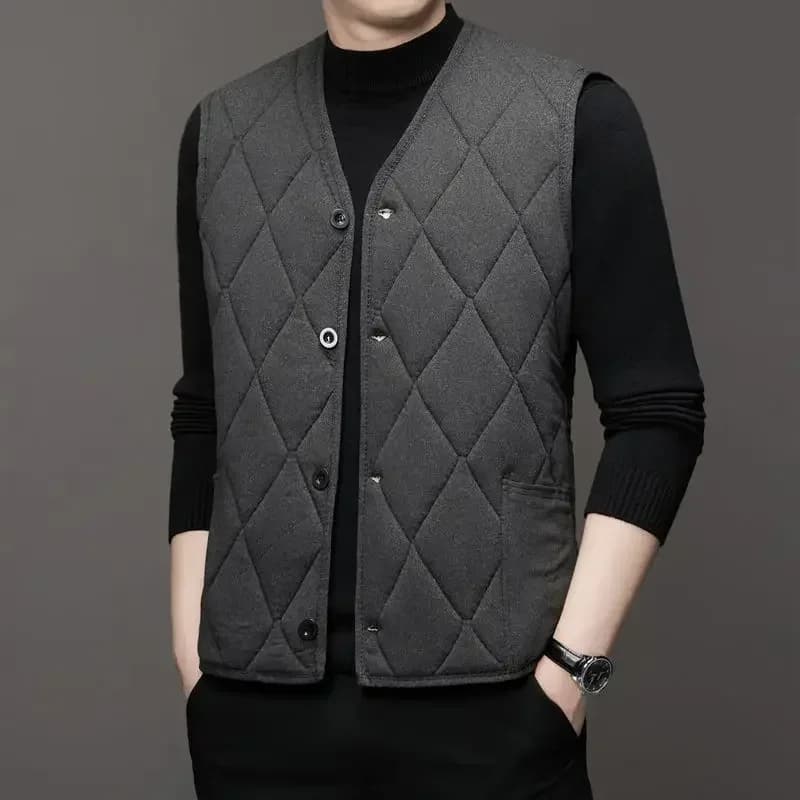 Gilet homme en laine polaire chaude pour automne hiver, col V boutonné et coupe casual