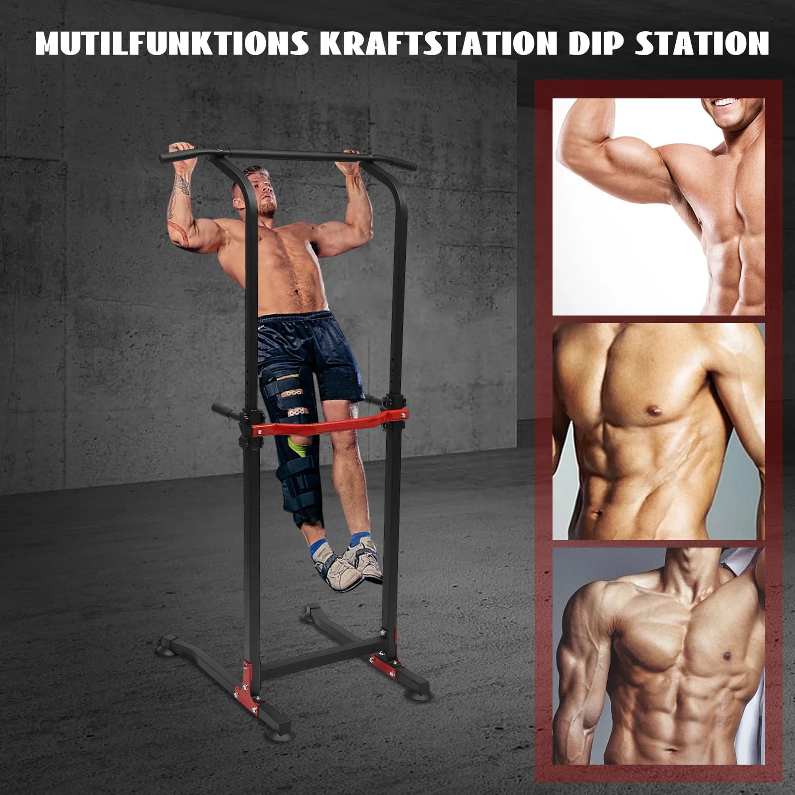 Tour de force multifonction station dips 150kg charge ajustable 10 niveaux barre traction station complète musculation