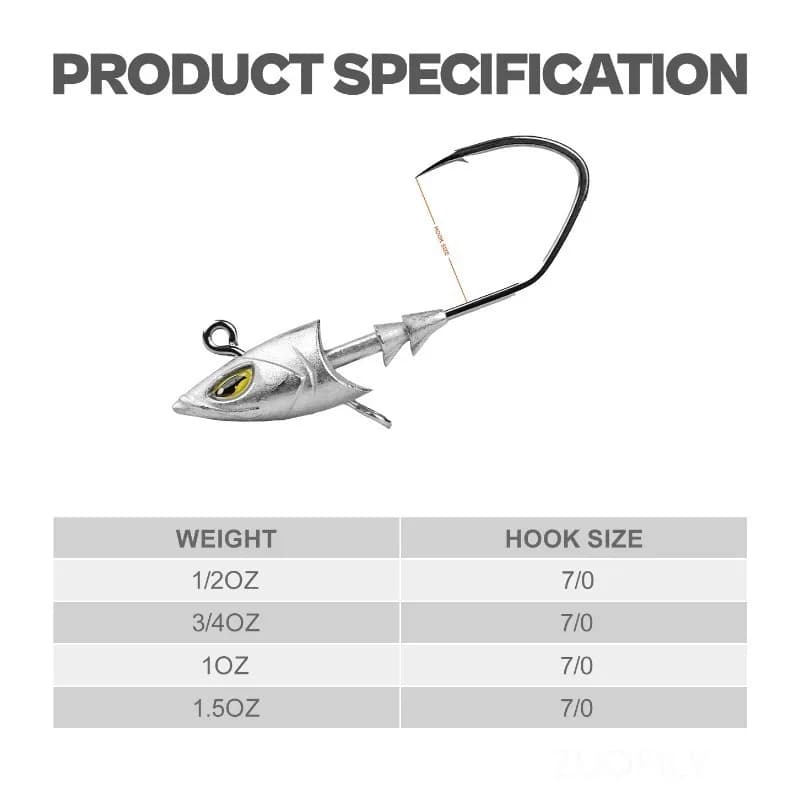 5 hameçons plombés mer avec tête de poisson simulée 14g 21g 28g 42g pour bar dorade