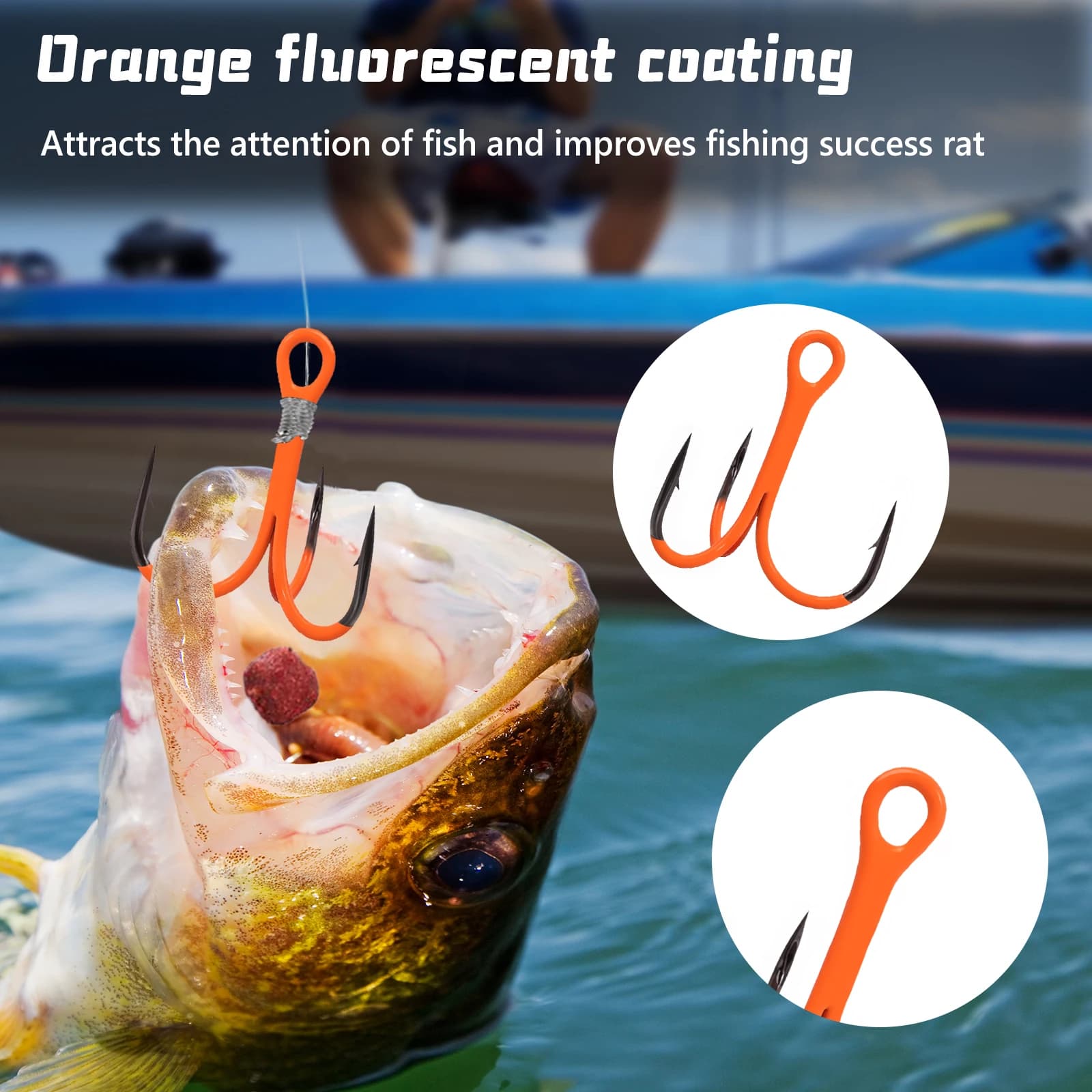 Hameçons triples orange UV 2X renforcés pour leurres durs - pêche mer et eau douce 10 pièces