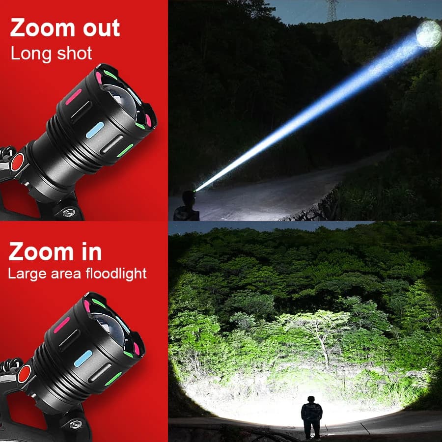 Frontale LED ultra-puissante 20 millions lumens longue portée 4000m rechargeable pour pêche grand large
