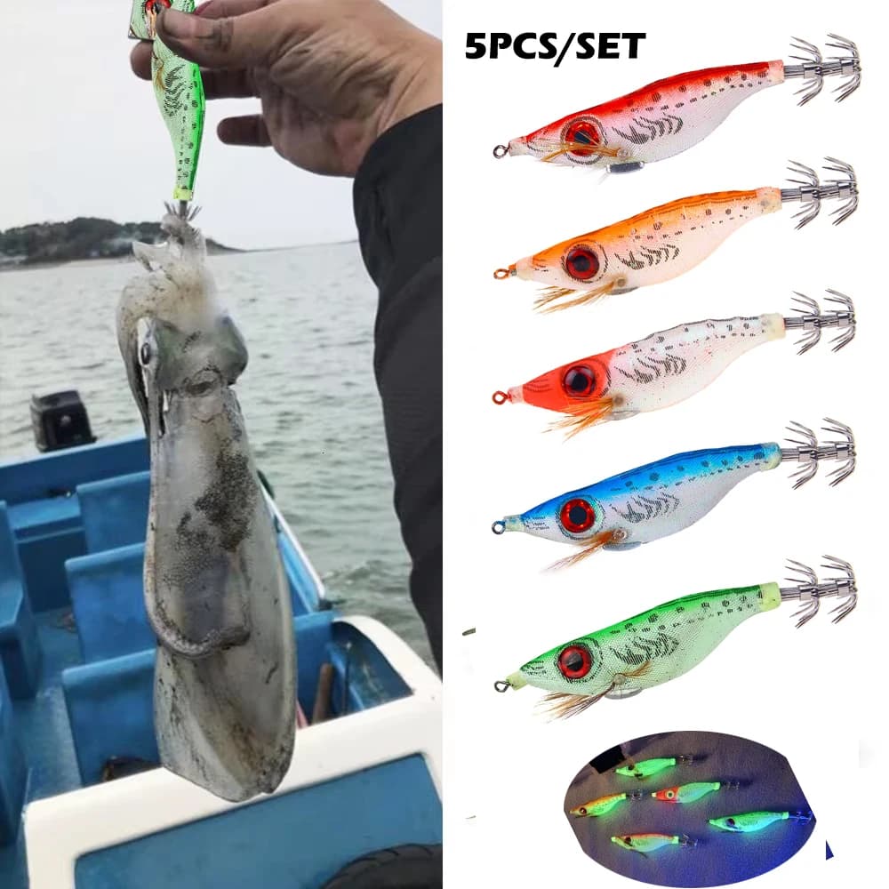 Lot de 5 leurres pêche leurre souple appât dur crevette calamar seiche octopus 9g 10cm hameçon plomb