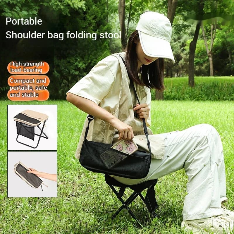Tabouret pliant portable léger en toile avec sac bandoulière pour pêche et camping