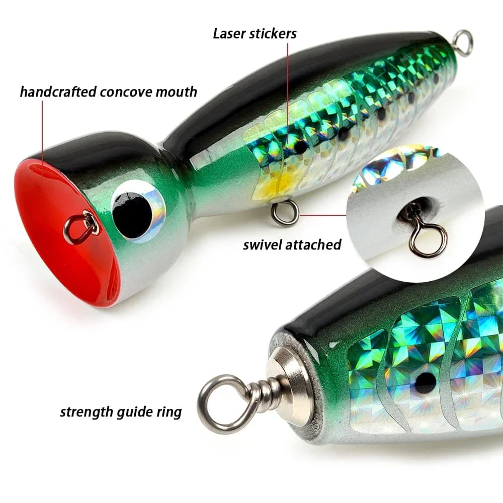 Leurre popper SUPERLURES 120g en bois - Leurre de surface 18cm pour pêche GT et gros carnassiers marins