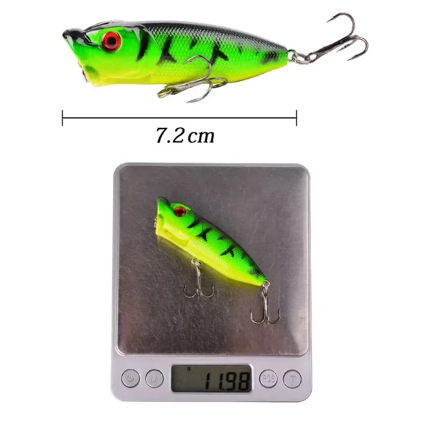 Leurre popper 7cm 12g avec 2 triples hameçons - appât surface pour pêche de la carpe et carnassiers
