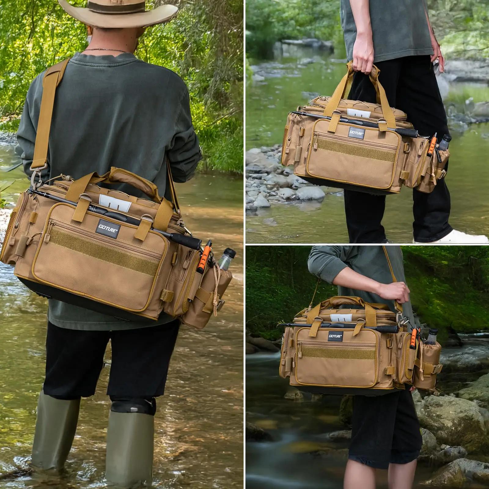 Sac matériel pêche Goture 600D étanche grande capacité épaule - Rangement équipement camping cadeaux hommes