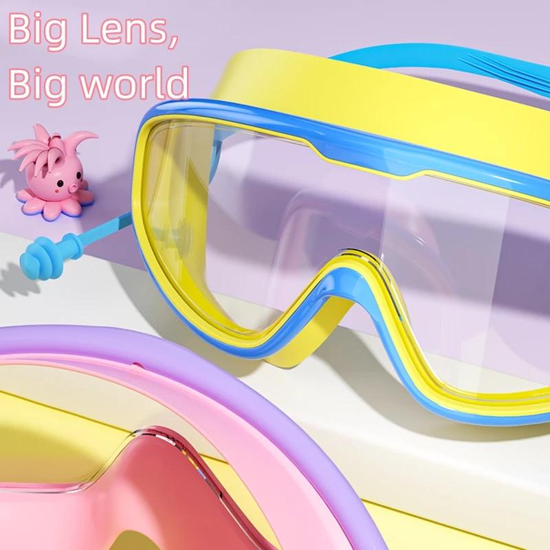 Lunettes de natation enfants grand cadre HD anti-buée étanches - Multi-couleurs garçons filles piscine