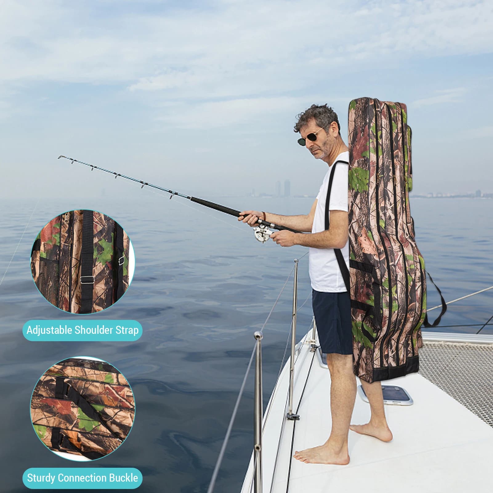Sac de transport 3 couches pour cannes à pêche pliable - Étui de voyage Doorslay pour matériel complet