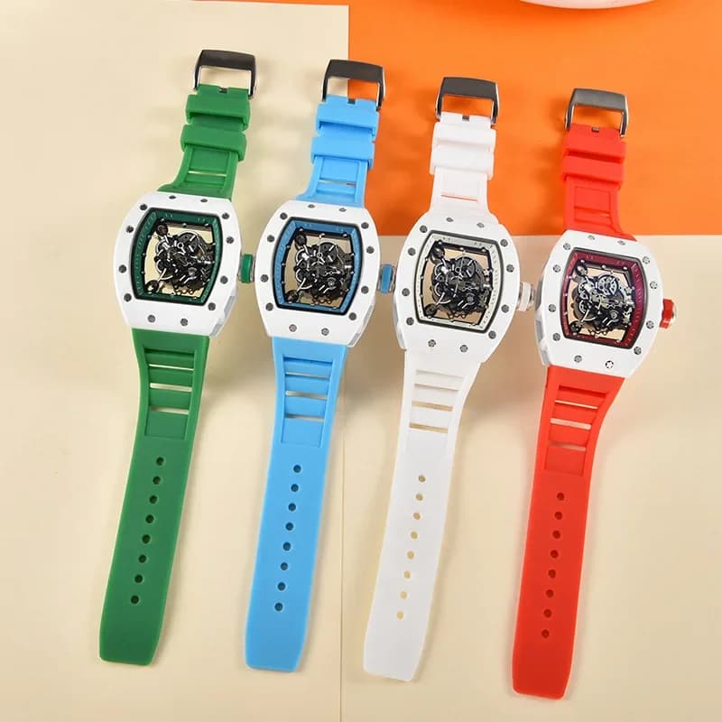 Montre homme luxe quartz 2025 étanche automatique lumineuse transparente tendance mode bracelet caoutchouc