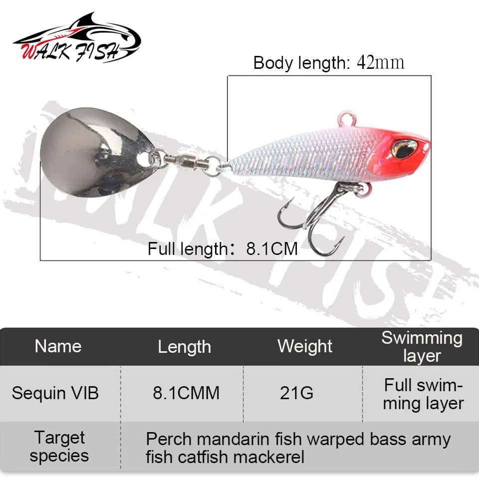 Leurre spinner Walk Fish 7-21g avec queue rotative - Vibration métallique pour pêche au leurre