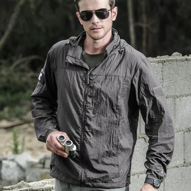 Veste tactique légère été homme coupe-vent fine capuche imperméable respirante séchage rapide