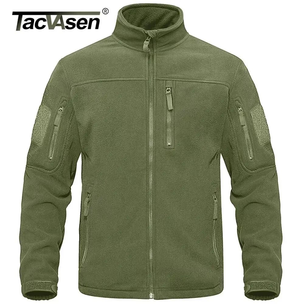 Veste polaire TACVASEN verte chaude travail pêche avec fermeture complète et poches zippées