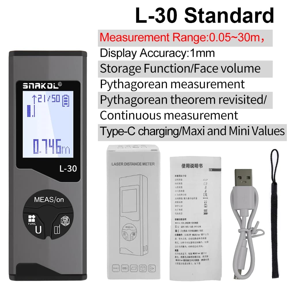 Mini télémètre laser 30/50M avec niveau électronique et USB - Mesure précise pour pêche
