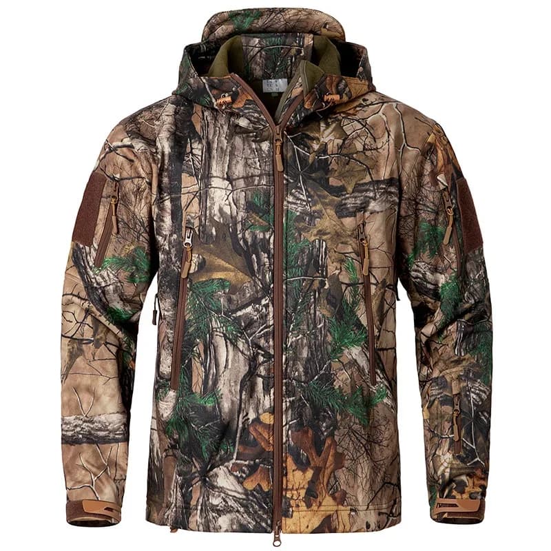 Veste de chasse camouflage silencieux homme imperméable polaire soft shell pêche randonnée capuche