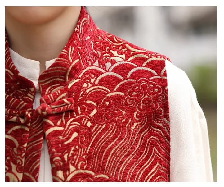 Veste traditionnelle chinoise rouge pêche - Veste Tang jacquard à boucles pour pêcheurs élégants