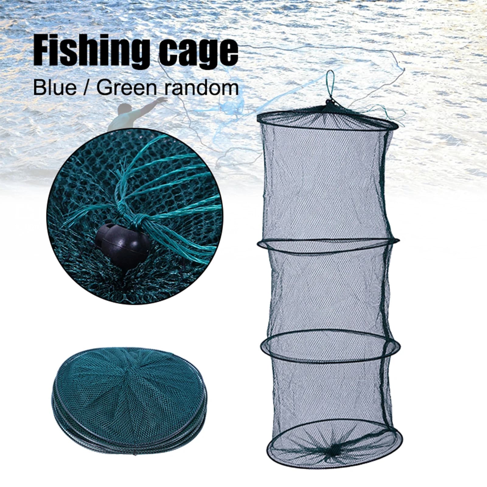 Filet de pêche pliable portable multi-couches en nylon durable pour carpe, perche, bar, tilapia et brème